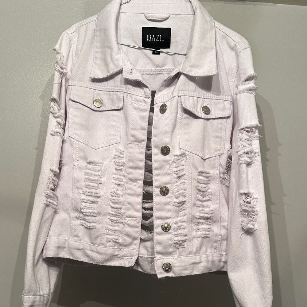 Distressed White Denim Jacket